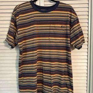 Vans Men's Striped Tee - Navy, Brown, and Yellow